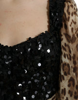 Eleganter Leoparden -Paillettenstufe Kleid