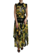 Elegant Sunflower Silk Maxi Dress