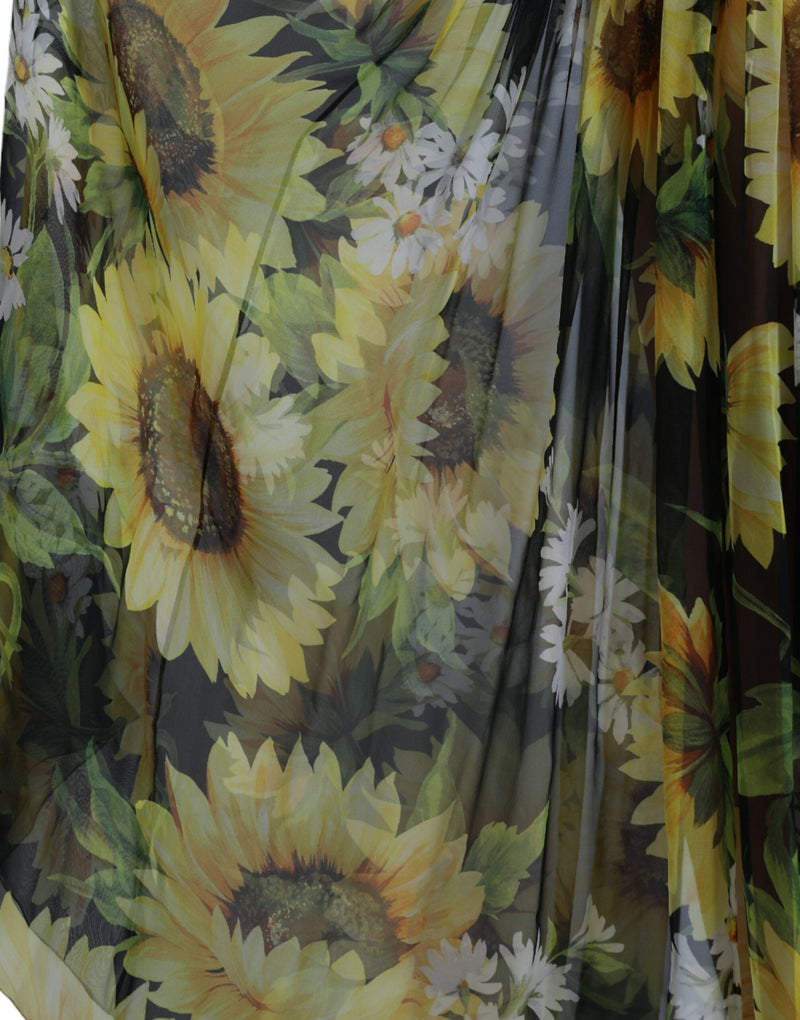 Elegantes Sonnenblumen -Seide Maxikleid