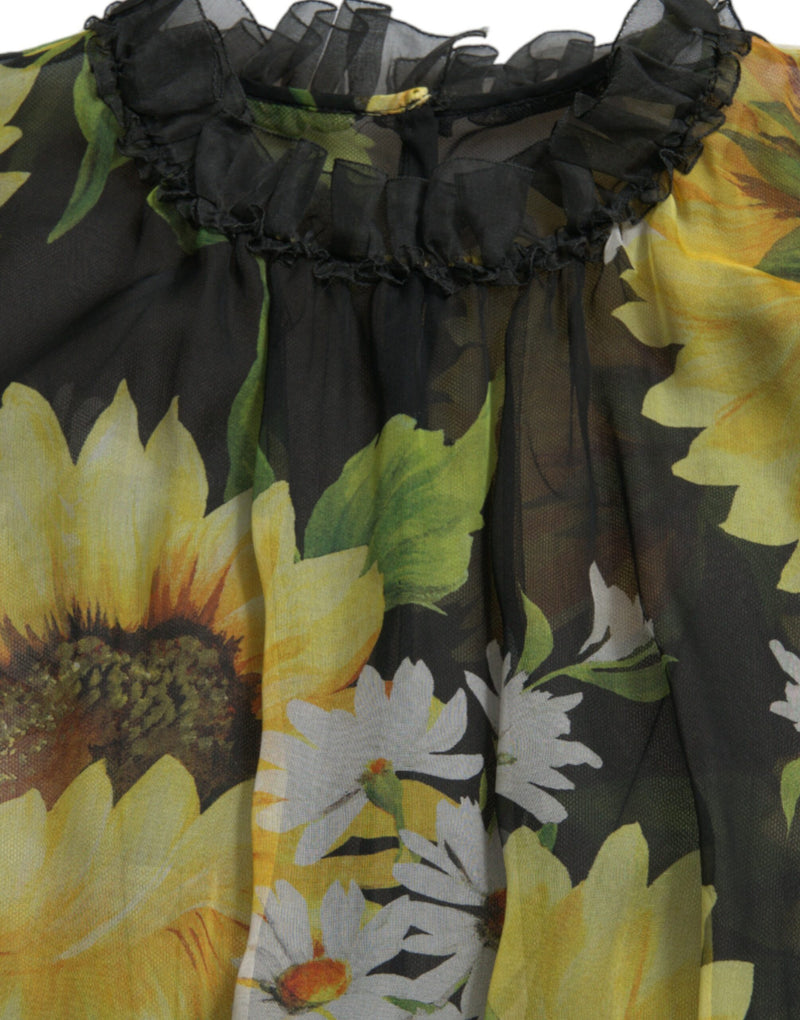 Elegantes Sonnenblumen -Seide Maxikleid