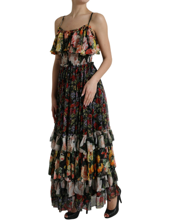 Robe maxi florale de soie vibrante