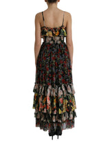 Vestido vibrante de seda floral maxi