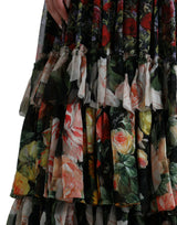 Vestido vibrante de seda floral maxi