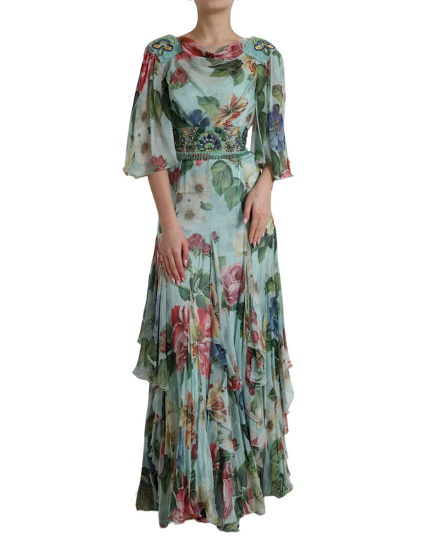 Robe longue en soie florale élégante