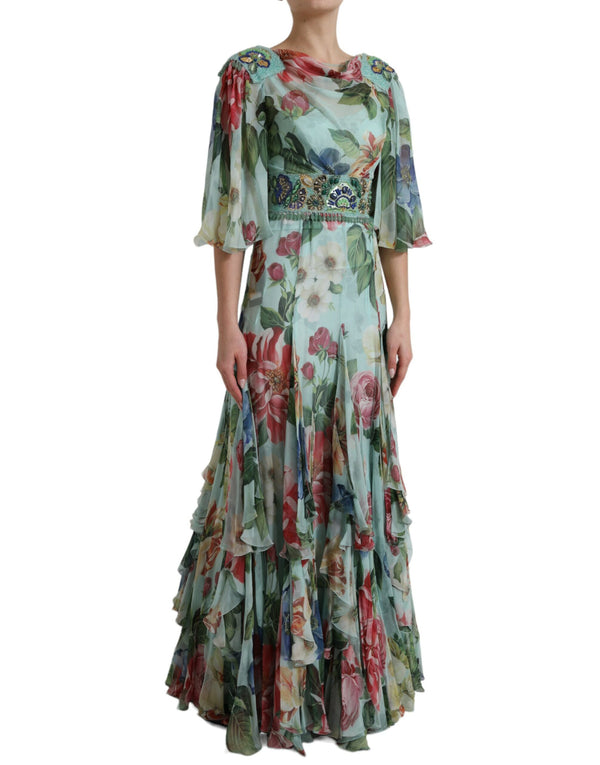 Robe longue en soie florale élégante