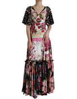 Elegante vestido de seda floral maxi