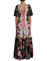 Elegante vestido de seda floral maxi