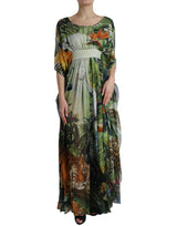 Robe de soie maxi élégante Jungle Print maxi