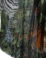 Robe de soie maxi élégante Jungle Print maxi