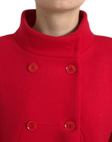 Élégant manteau long à double seins rouges