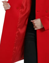 Élégant manteau long à double seins rouges