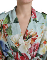 Elegante chaqueta de zanja de seda floral