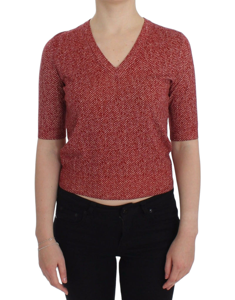 Bezaubernde rot Tweed V-Neck-Pullover