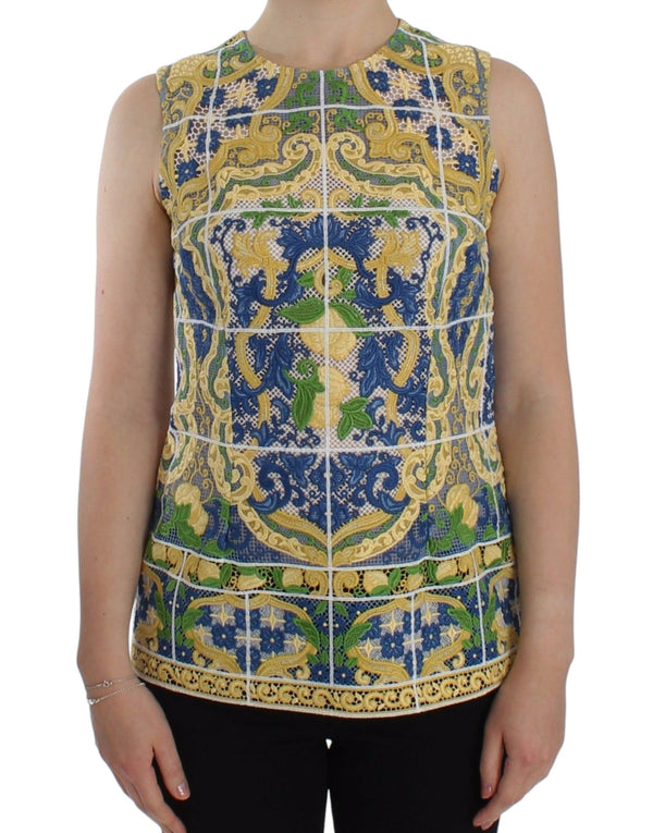 Majolica Embroidered Sleeveless Elegance