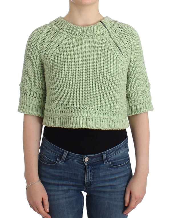 Chic Green Cropped Cotton Pullover