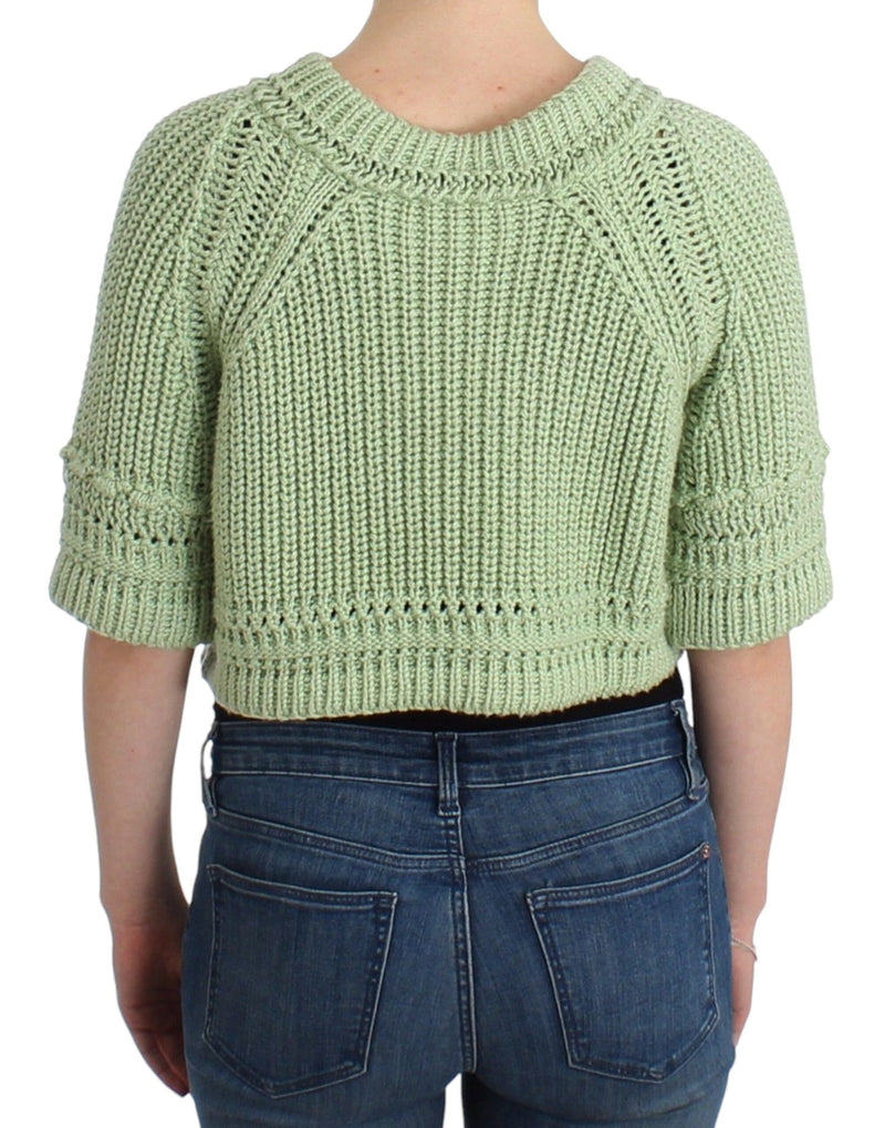 Chic Green Cropped Cotton Pullover