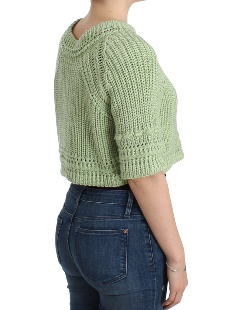 Chic Green Cropped Cotton Pullover