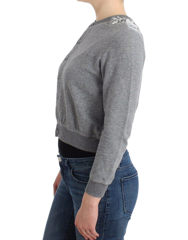 Chic Grey Cotton Blend Brand Cardigan