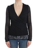 Deep V-neck Black Wool Blend Sweater