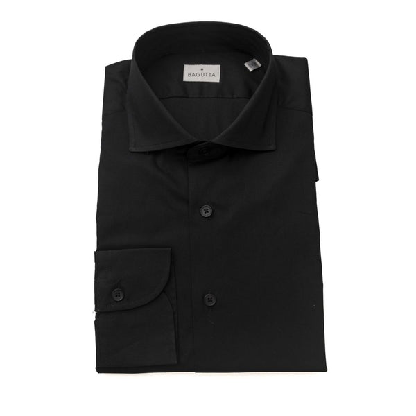 Elegante camisa negra de Fit Slim con cuello francés