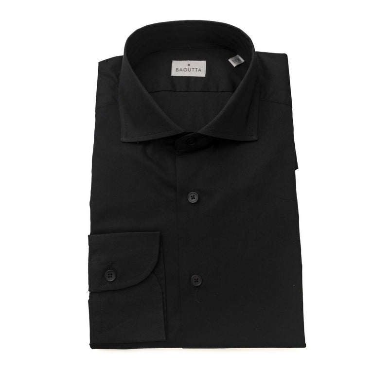 Elegante camicia nera in forma slim con colletto francese