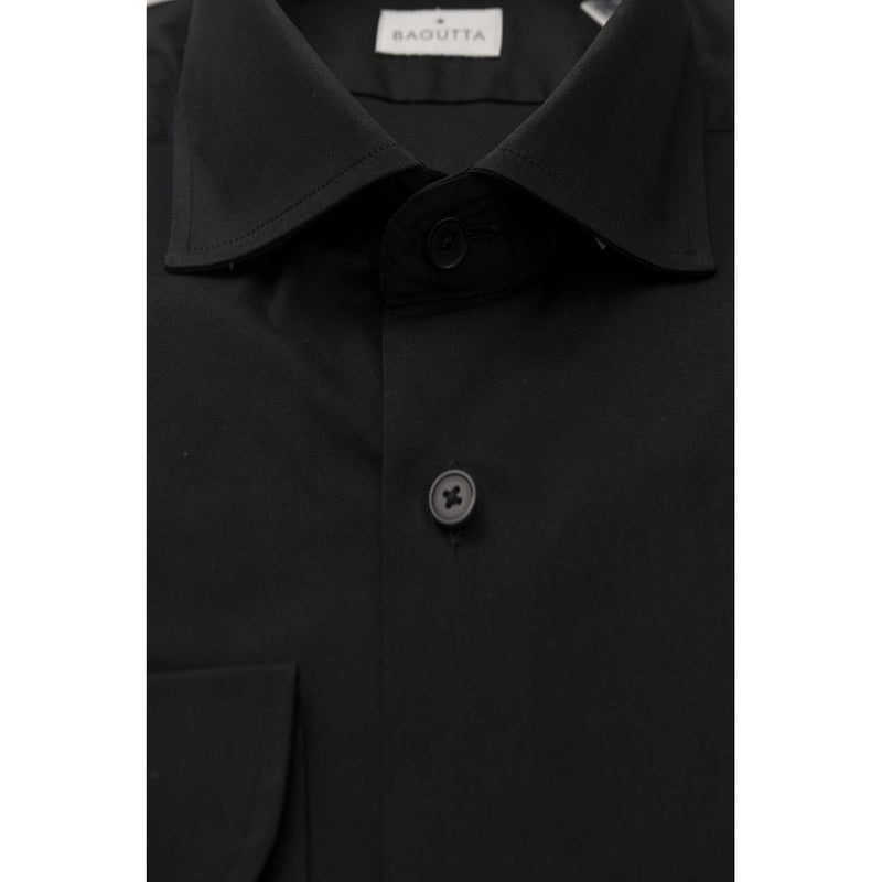 Elegant Slim Fit Black Shirt avec le col français