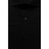 Elegante camisa negra de Fit Slim con cuello francés