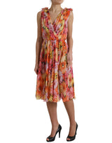 Κομψό floral silk midi φόρεμα με V-neck