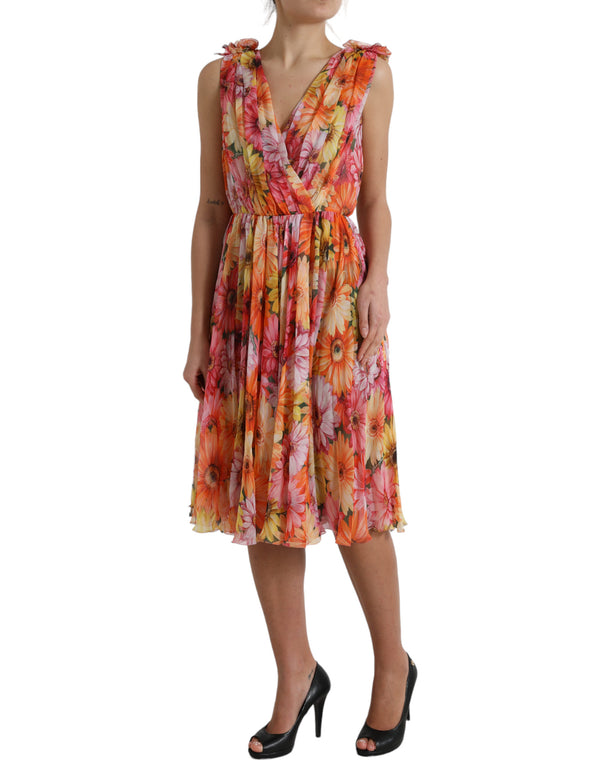 Robe midi élégante en soie florale avec col