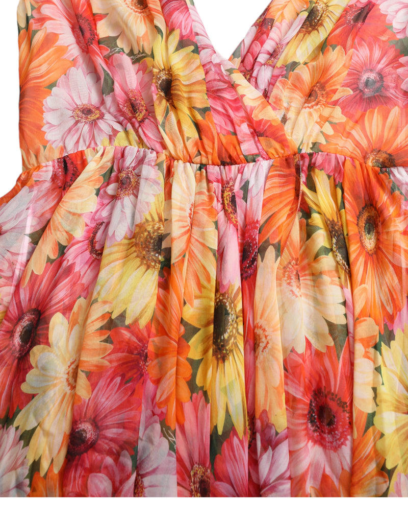 Robe midi élégante en soie florale avec col