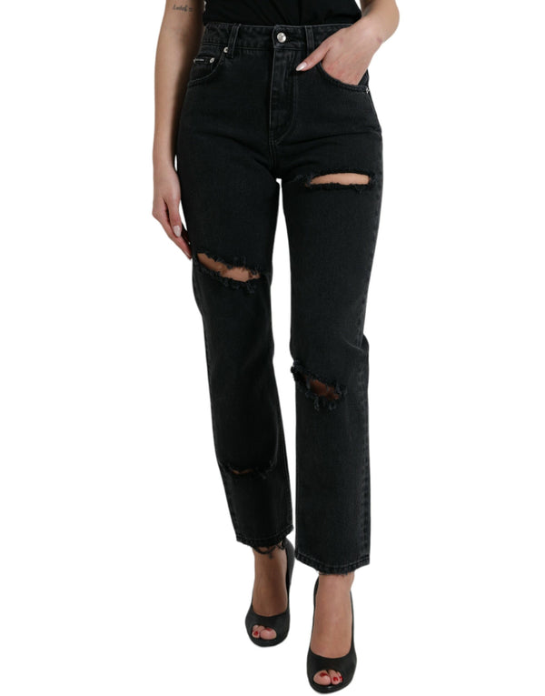 Eleganti jeans elastici neri a vita alta