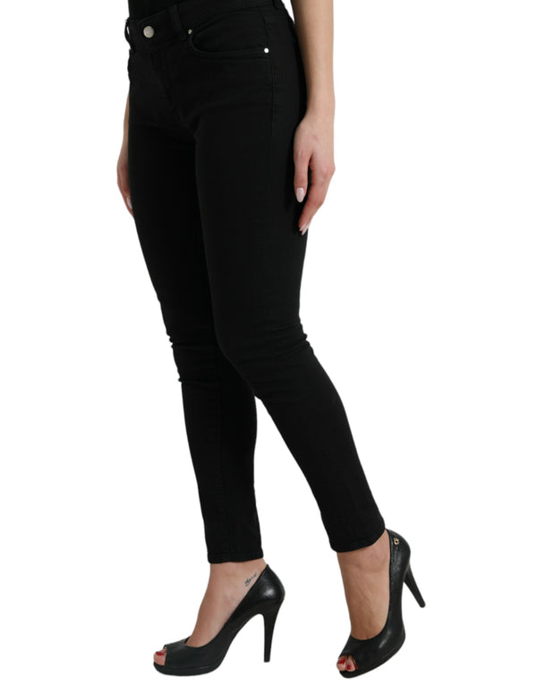 Chic Black Mid-Taist Stretch Jeans