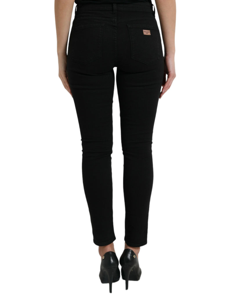 Chic Black Mid-Wists Stretch Jeans