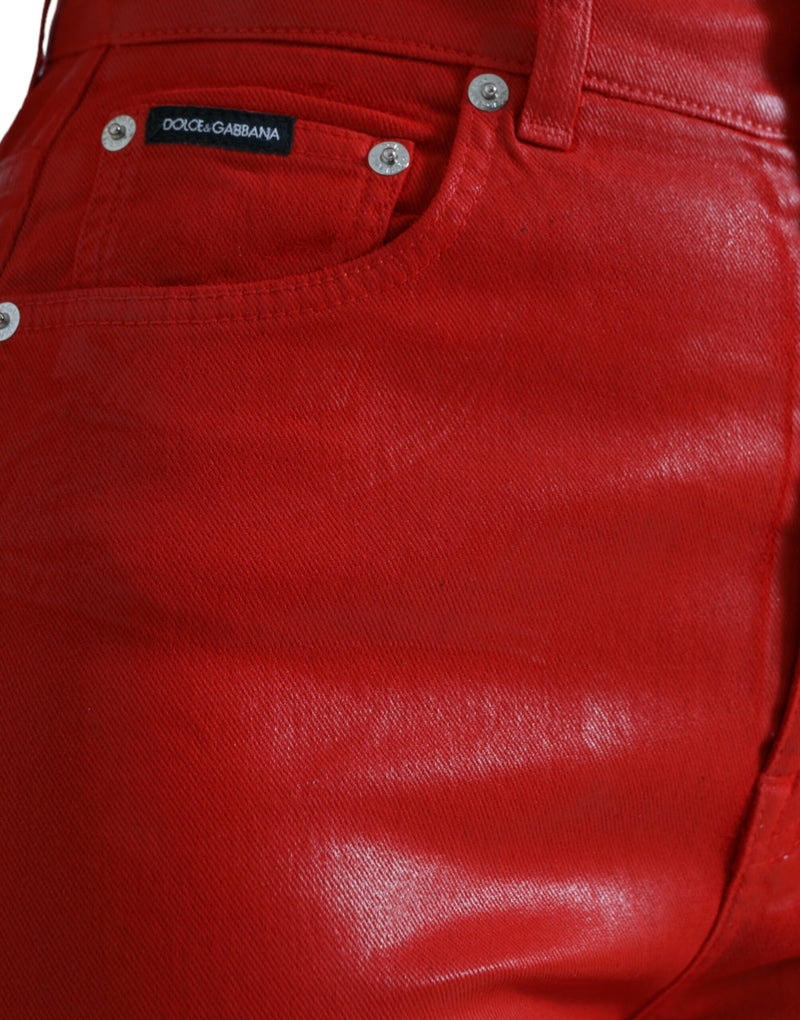 Elegante denim elasticizzato a vita alta in rosso