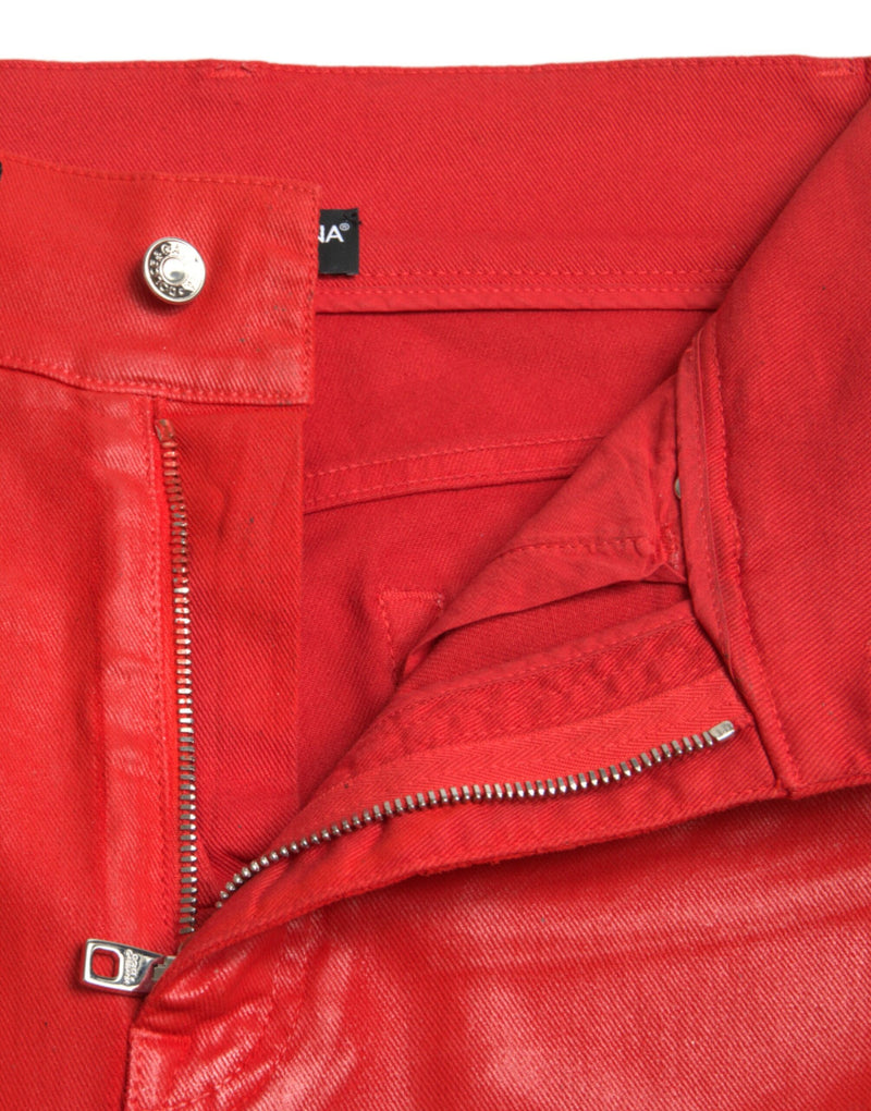 Élégant denim d'étirement taille haute en rouge