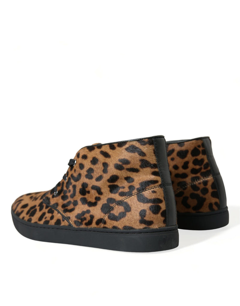 Elegant Leopard Print Mid-Top Sneakers