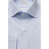 Elegante camicia di cotone azzurro con colletto francese