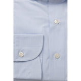 Elegante camicia di cotone azzurro con colletto francese