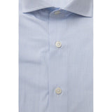 Elegante camisa de algodón azul claro con cuello francés