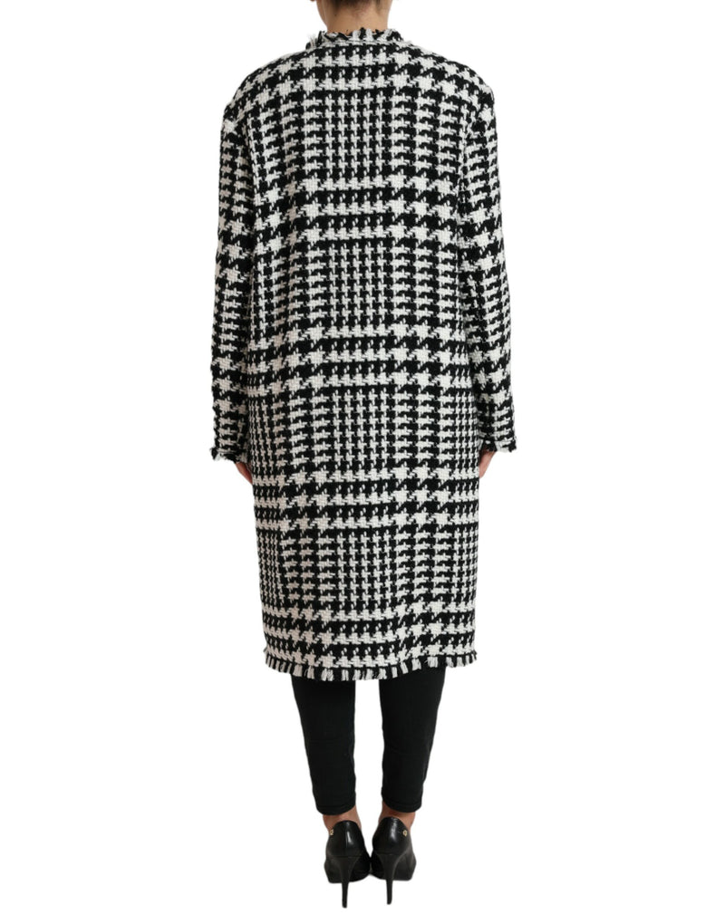 Elegant Houndstooth Long Trench Coat