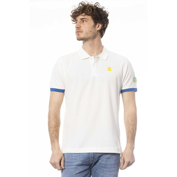 Polo di cotone bianco nitido con logo toracico