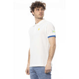 Polo di cotone bianco nitido con logo toracico