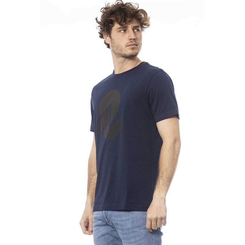 T-shirt à col en coton bleu élevé