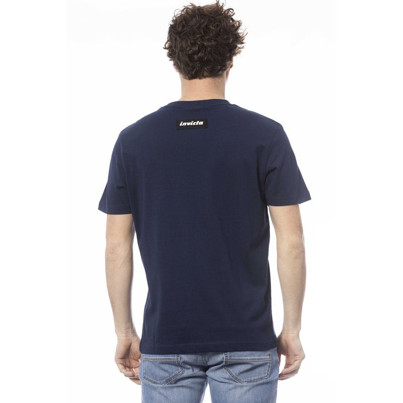 T-shirt à col en coton bleu élevé