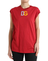 Elegant Red Cotton Crew Nou Top Top