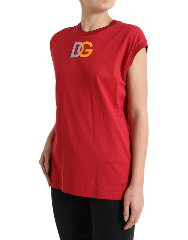 Elegant Red Cotton Crew Nou Top Top