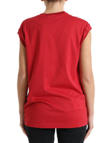 Eleganter roter Baumwoll -Crew -Nacken -Top -Top