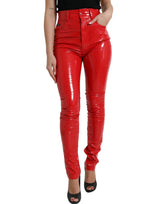 High Waist Red Skinny Pants - Sleek and Chic