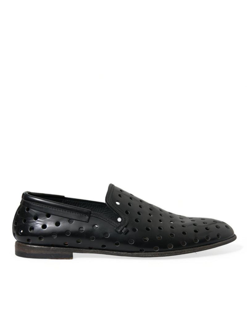 Elegante schwarze Leder -Perforated -Slipper