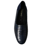 Elegantes mocasines de cuero de cocodrilo azul